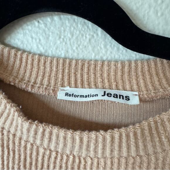 Reformation Tan Ribbed Short Sleeve Sweater Dress Womens S Channing Mini Preppy - Picture 2 of 10